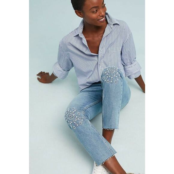 New Anthropologie M.i.h Mimi Ultra High-Rise Embroidered Slim Jeans $265 Size 26 - Picture 1 of 3